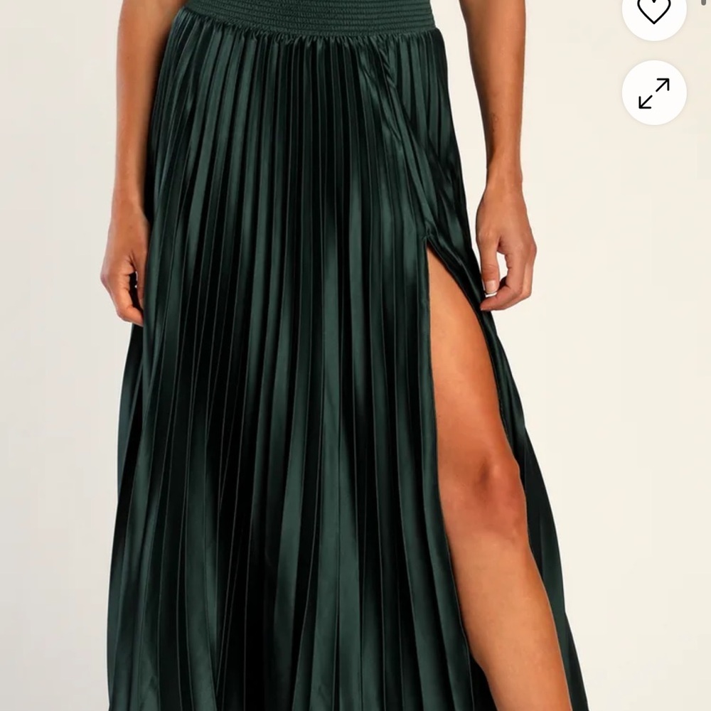 Green Pleated Silk Maxi Skirt